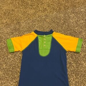 Vintage Apparatus Short Sleeve Henley‎ Shirt Color Block Y2K Small 4 Stitching